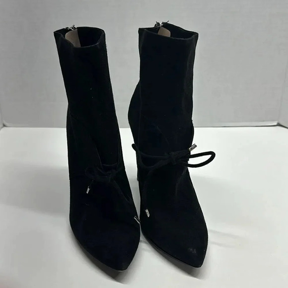 Giorgio Armani High Heeled Ankle Bootie Heels Boots Suede Black Bow Size 37 7 - Picture 3 of 13
